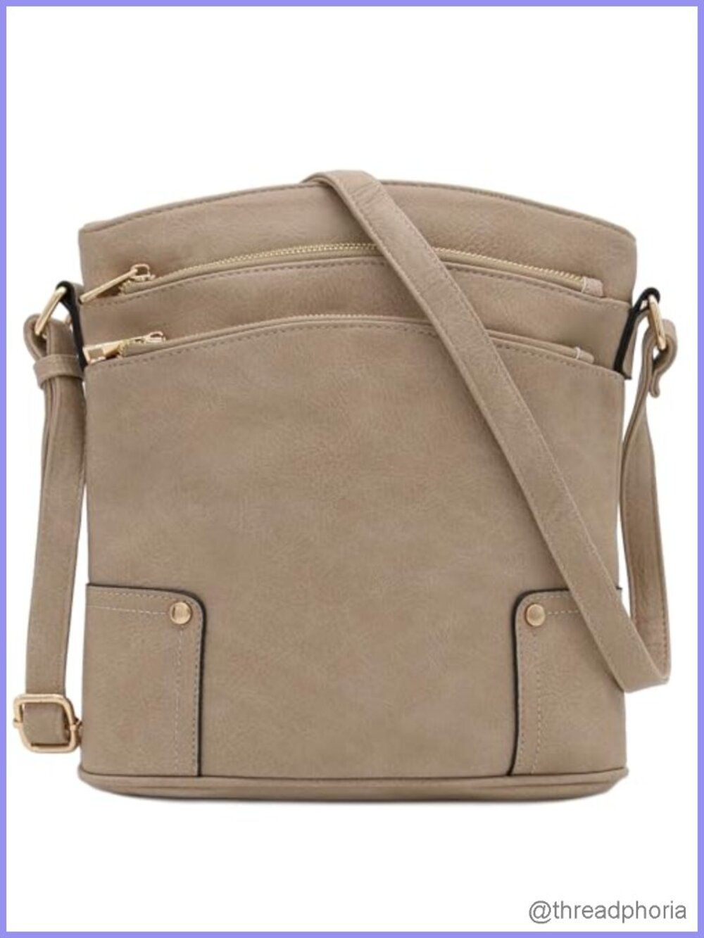 Faux Leather Triple Zip Large Crossbody Bag with Adjustable Strap